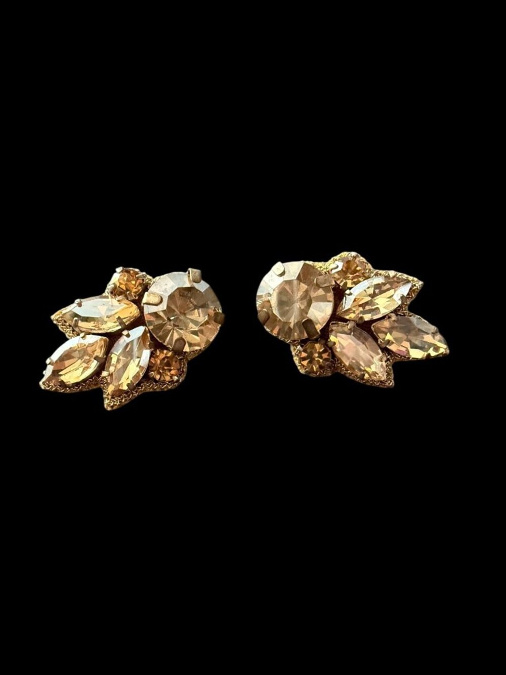 Stunning Crystal Leaf Statement Earrings With Suede Backing & Gold-Tone Accents